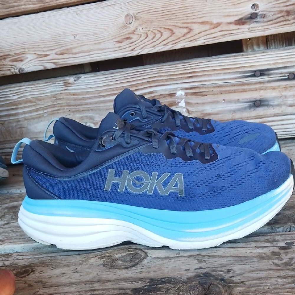 Hoka Bondi 8 Blue and Black Athletic Shoes with Maximalist Cushioning - Picture 6 of 15